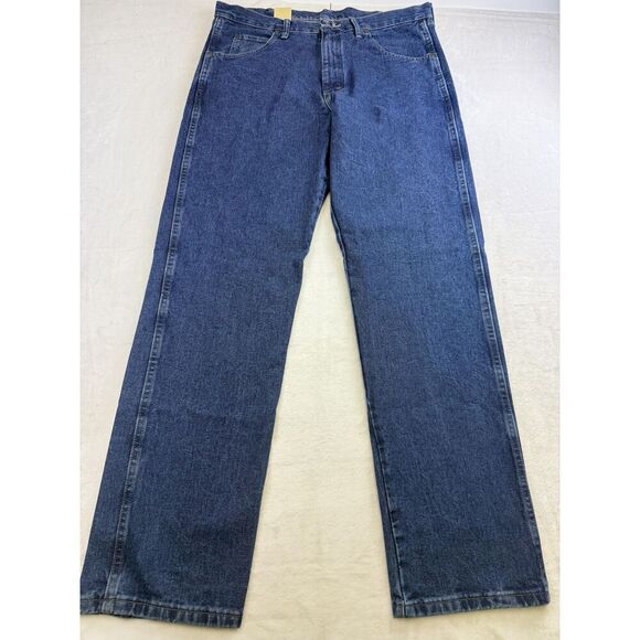Wrangler Relaxed Fit Jeans Mens 36x34 Blue Denim Rugged Wear Bootcut New Tags - Picture 1 of 14